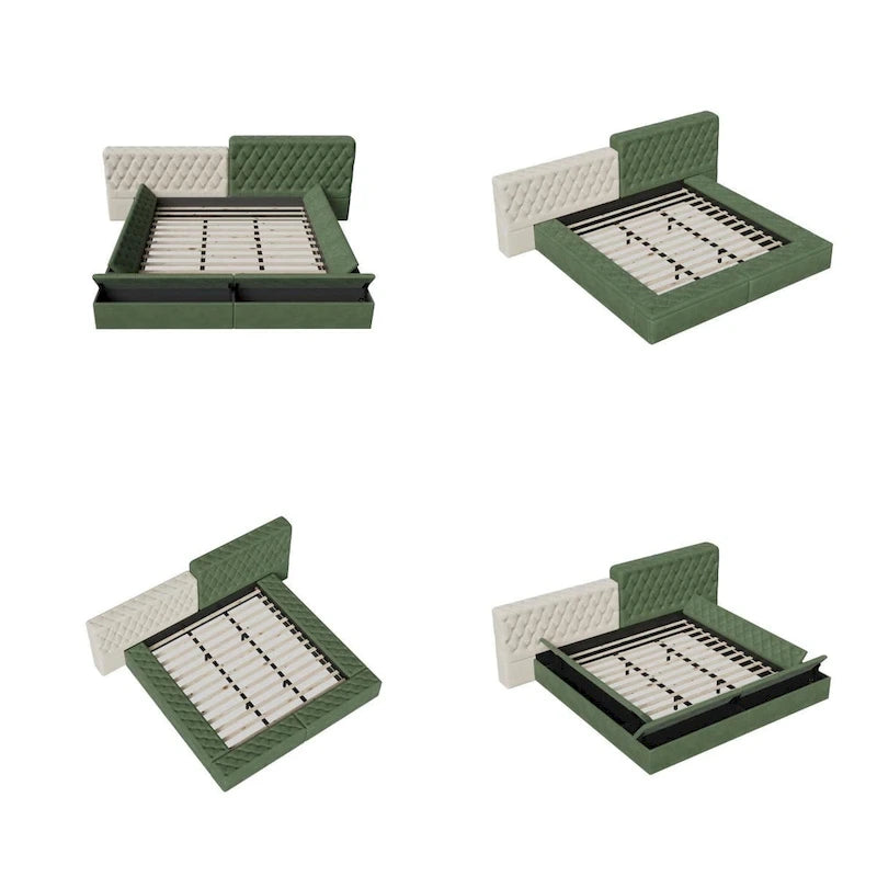 Lit rembourré King Size avec compartiments de rangement et pied de lit