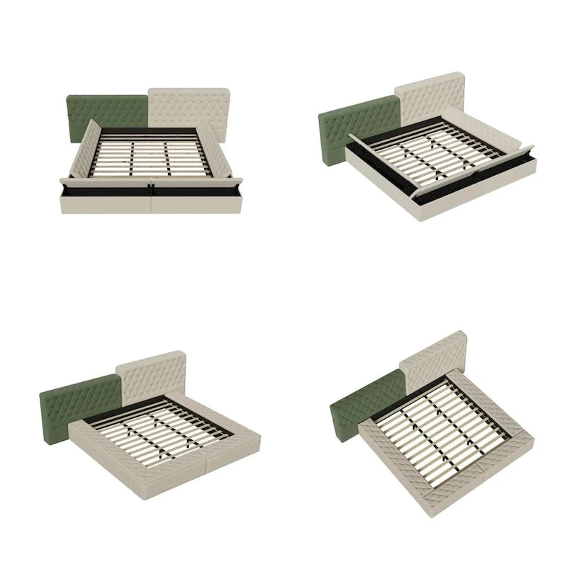 Lit rembourré King Size avec compartiments de rangement et pied de lit