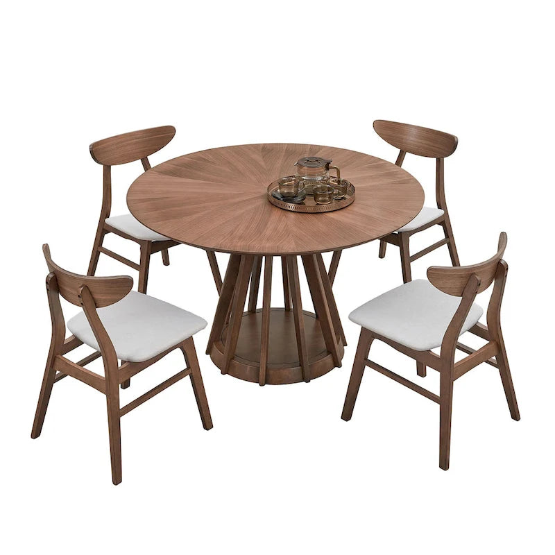 Ensemble table et chaises de salle à manger modernes 5 pièces, table de salle à manger en bois pour cuisine décontractée avec 4 chaises de salle à manger rembourrées