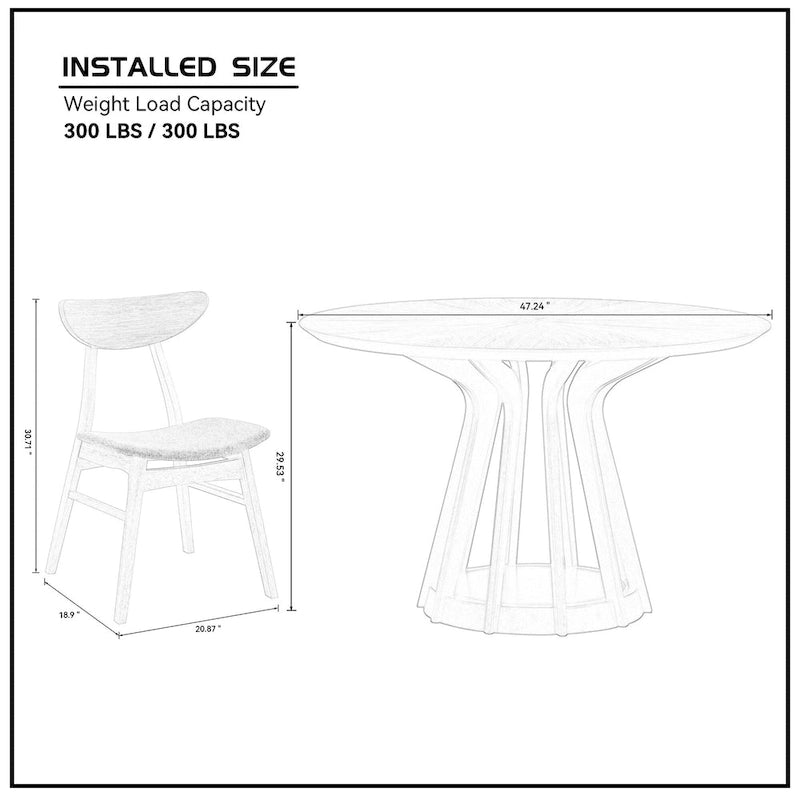 Ensemble table et chaises de salle à manger modernes 5 pièces, table de salle à manger en bois pour cuisine décontractée avec 4 chaises de salle à manger rembourrées