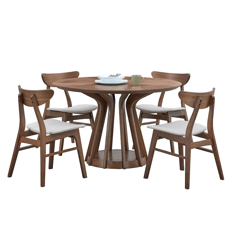 Ensemble table et chaises de salle à manger modernes 5 pièces, table de salle à manger en bois pour cuisine décontractée avec 4 chaises de salle à manger rembourrées
