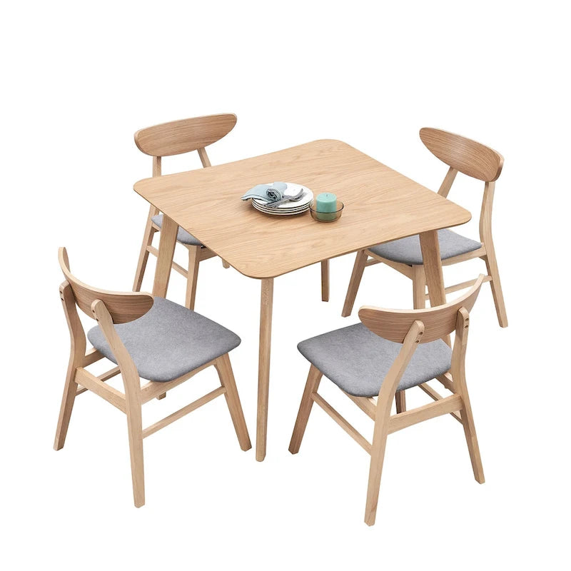 Ensemble table et chaises de salle à manger modernes 5 pièces, table de salle à manger en bois pour cuisine décontractée avec 4 chaises de salle à manger rembourrées