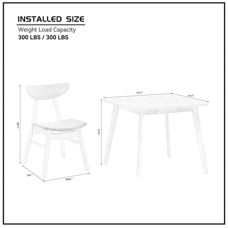 Ensemble table et chaises de salle à manger modernes 5 pièces, table de salle à manger en bois pour cuisine décontractée avec 4 chaises de salle à manger rembourrées