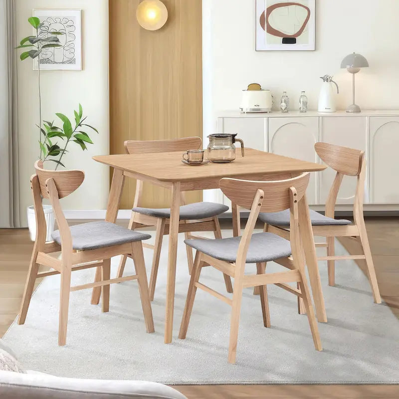 Ensemble table et chaises de salle à manger modernes 5 pièces, table de salle à manger en bois pour cuisine décontractée avec 4 chaises de salle à manger rembourrées