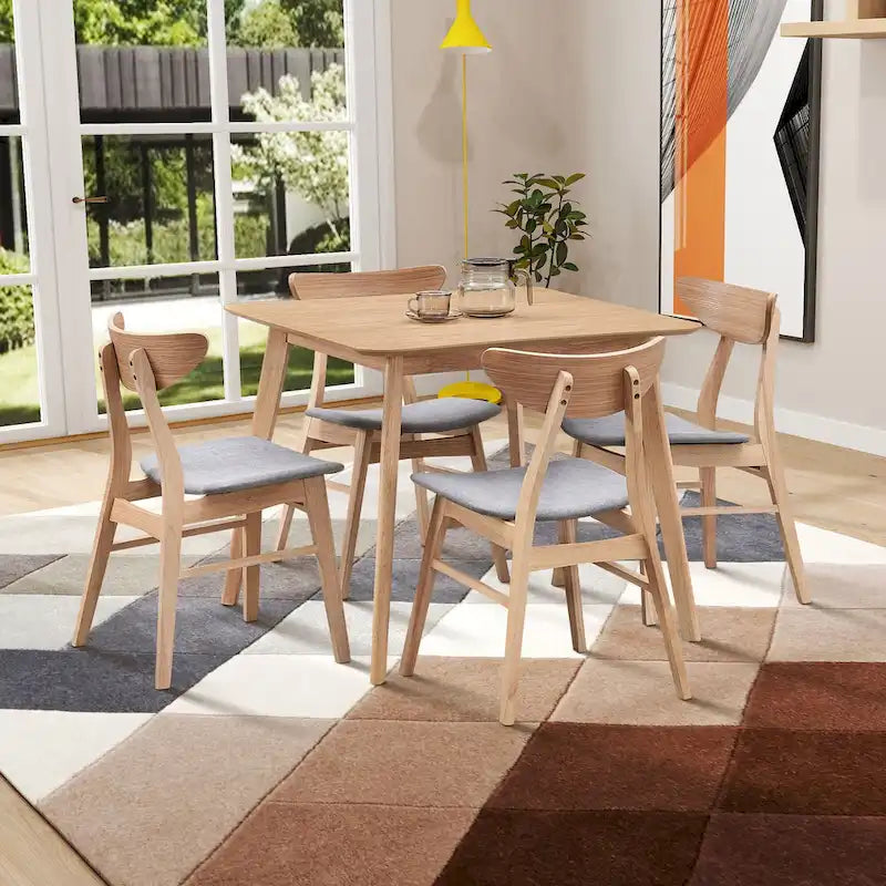 Ensemble table et chaises de salle à manger modernes 5 pièces, table de salle à manger en bois pour cuisine décontractée avec 4 chaises de salle à manger rembourrées
