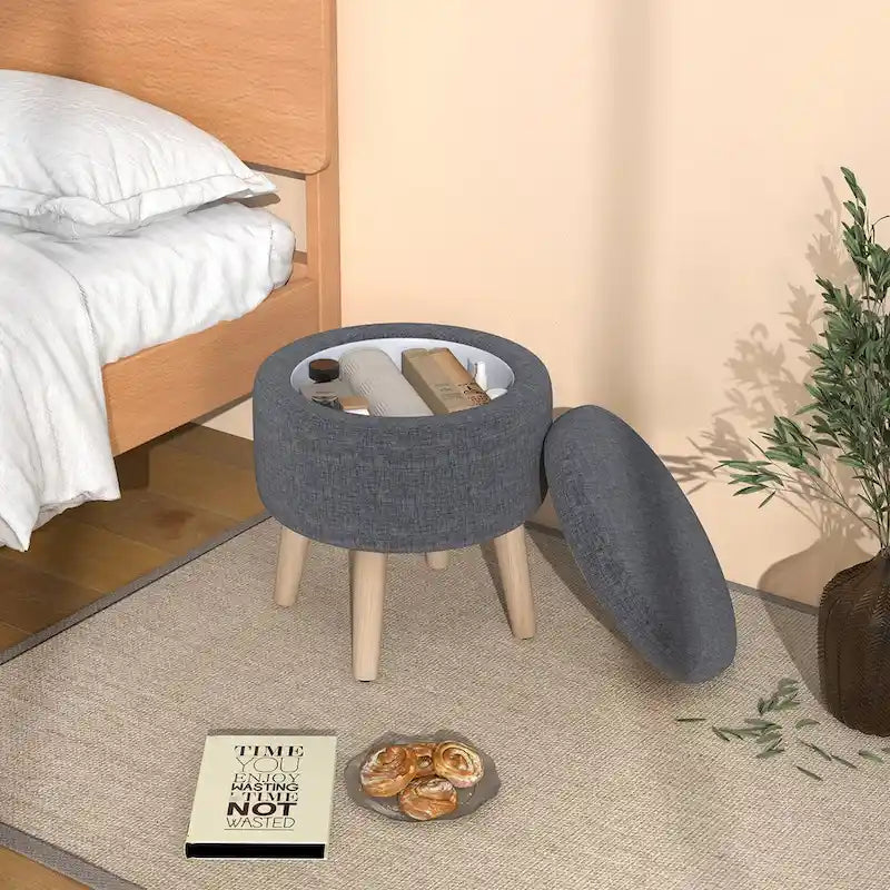 Pouf de rangement rond Costway avec plateau - Voir les détails
