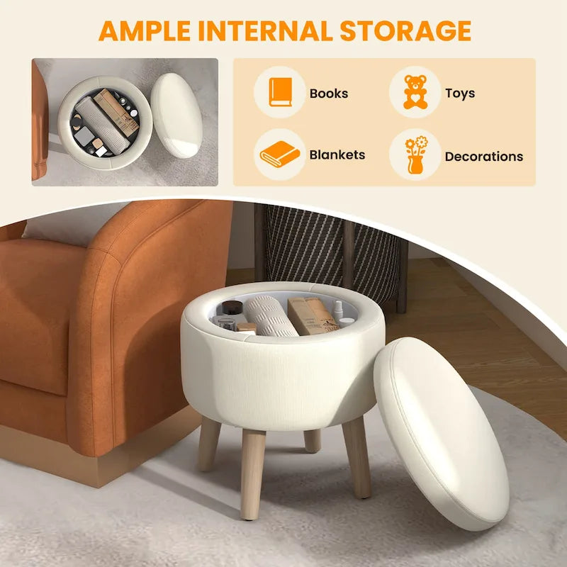Pouf de rangement rond Costway avec plateau - Voir les détails