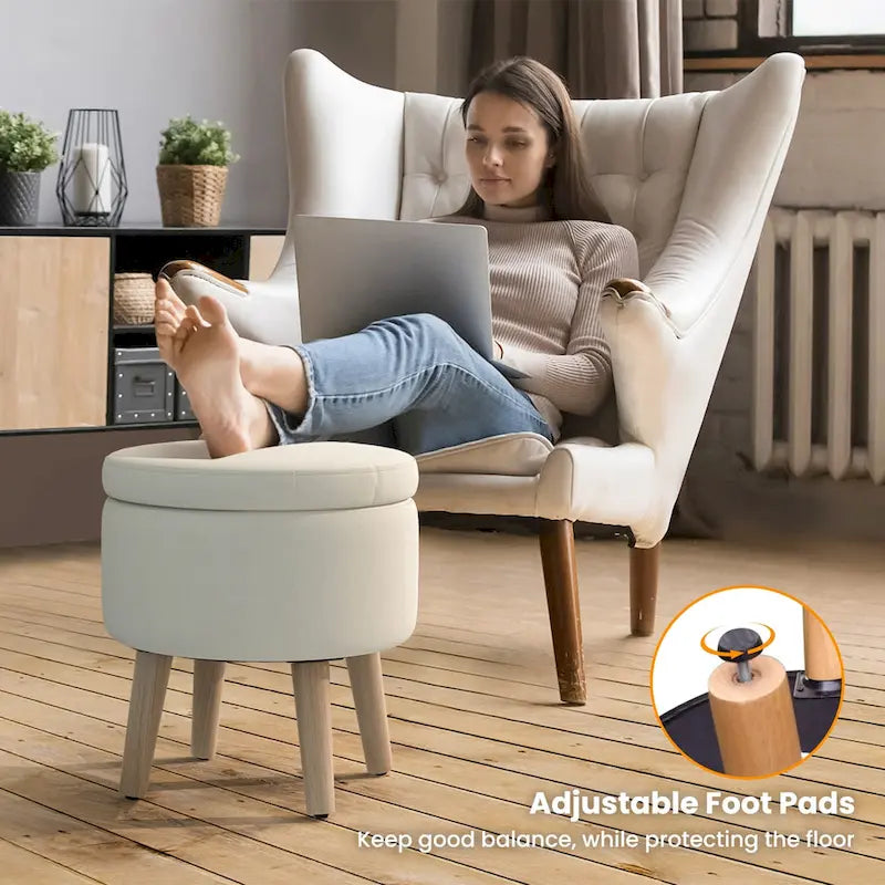 Pouf de rangement rond Costway avec plateau - Voir les détails