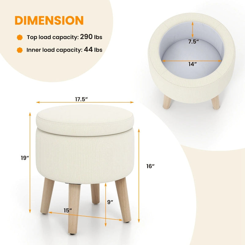 Pouf de rangement rond Costway avec plateau - Voir les détails