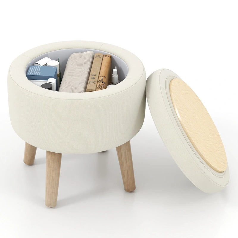 Pouf de rangement rond Costway avec plateau - Voir les détails