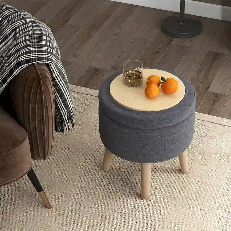 Pouf de rangement rond Costway avec plateau - Voir les détails
