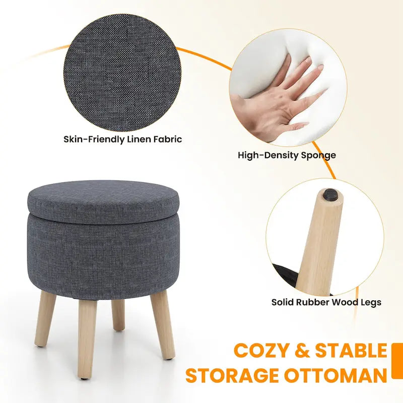Pouf de rangement rond Costway avec plateau - Voir les détails