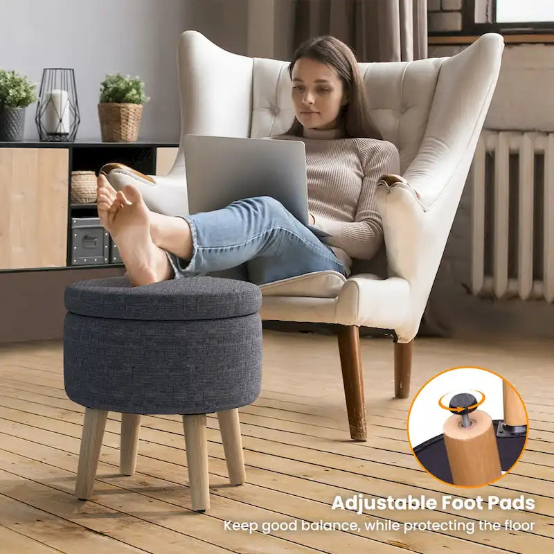 Pouf de rangement rond Costway avec plateau - Voir les détails