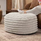 Grand pouf ottoman côtelé en fausse fourrure - 35 - Gris