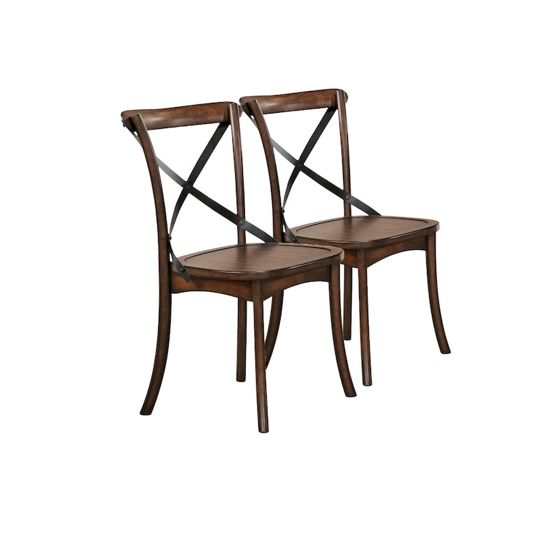 Chaises de salle à manger d'appoint en bois massif brun, dossier croisé, style classique, lot de 2 - 46 cm (L) x 53 cm (l) x 89 cm (H)