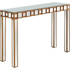 Gold Mirrored Rectangular Console Table and Four-Leg Glass Base - 43 L x 14 W x 31 H