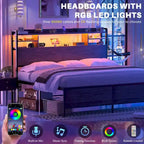 Tête de lit avec rangement, port USB et prise électrique, tête de lit avec éclairage LED pour cadre de lit