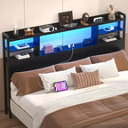 Tête de lit avec rangement, port USB et prise électrique, tête de lit avec éclairage LED pour cadre de lit
