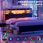 Tête de lit avec rangement, port USB et prise électrique, tête de lit avec éclairage LED pour cadre de lit