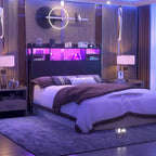 Tête de lit avec rangement, port USB et prise électrique, tête de lit avec éclairage LED pour cadre de lit