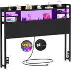 Tête de lit avec rangement, port USB et prise électrique, tête de lit avec éclairage LED pour cadre de lit