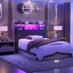 Tête de lit avec rangement, port USB et prise électrique, tête de lit avec éclairage LED pour cadre de lit