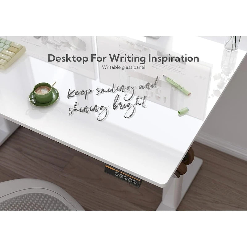 Bureau assis-debout en verre Claiks, blanc, hauteur réglable