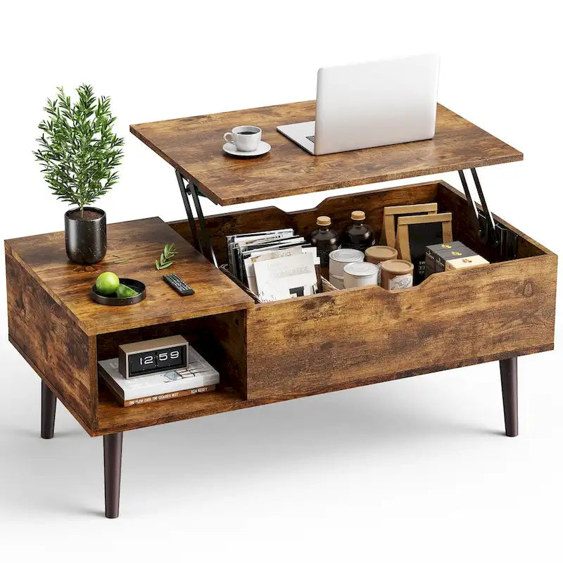 Tables basses en bois Sweetcrispy avec plateau relevable et rangement pour café