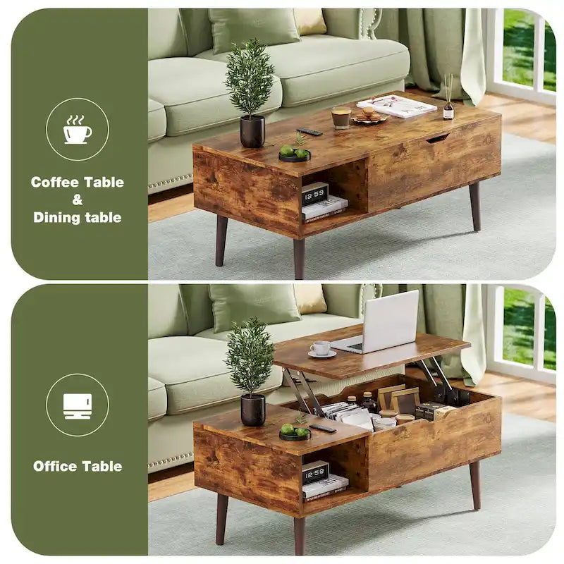 Tables basses en bois Sweetcrispy avec plateau relevable et rangement pour café