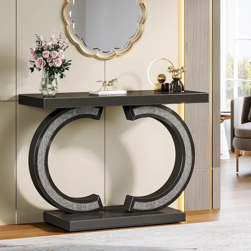 Console argentée, table d'entrée avec miroir de 39 pouces pour l'entrée