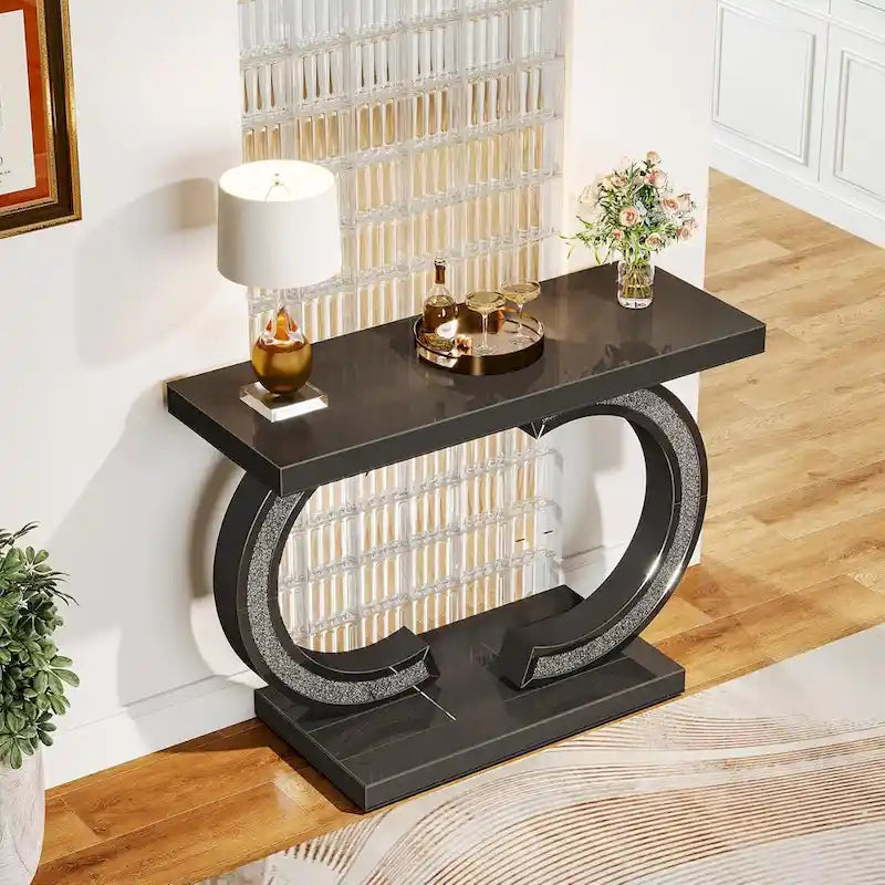 Console argentée, table d'entrée avec miroir de 39 pouces pour l'entrée