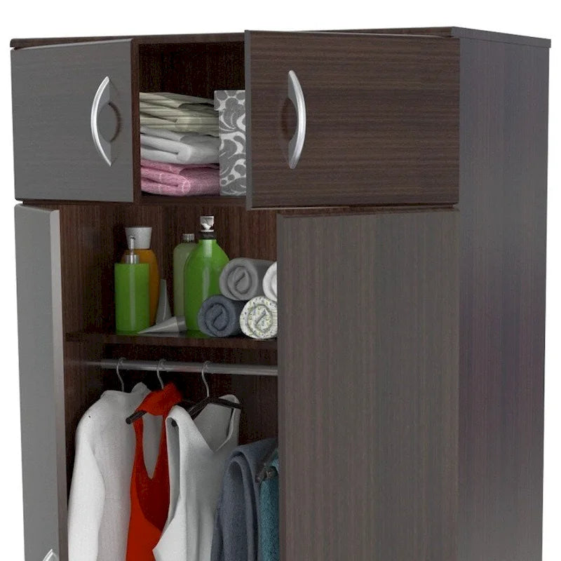 Espresso Melamine Contemporary Vertical Combo Dresser with Mirror and Doors