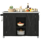 Outdoor Kitchen Island, Rustic Fir Wood with Stainless Steel Top and Smart Storage