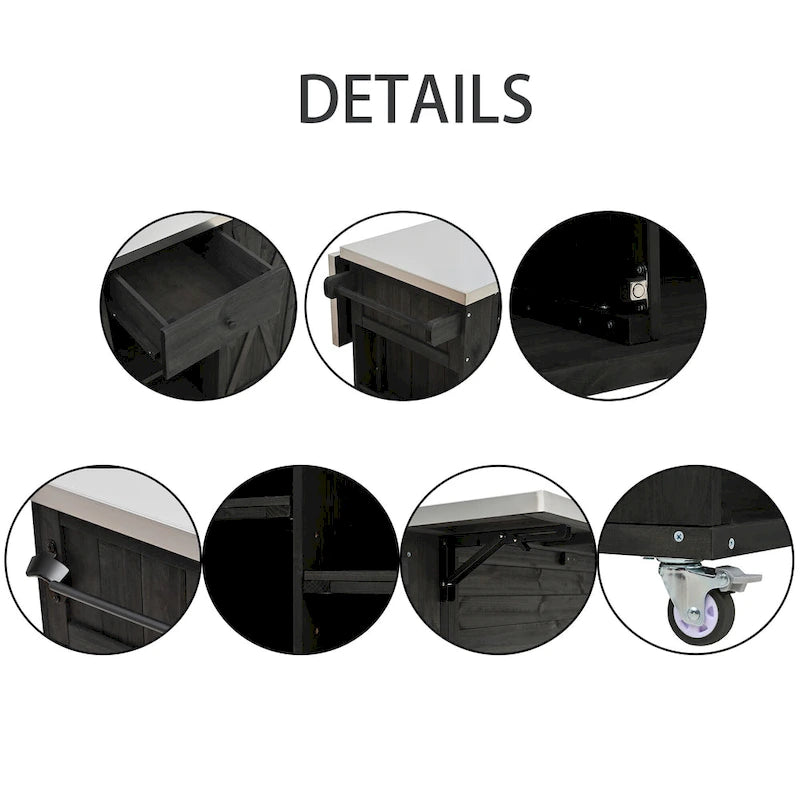 Îlot de cuisine extérieure en bois de sapin rustique avec plateau en acier inoxydable et rangements astucieux