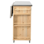 Îlot de cuisine extérieure en bois de sapin rustique avec plateau en acier inoxydable et rangements astucieux