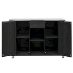 Îlot de cuisine extérieure en bois de sapin rustique avec plateau en acier inoxydable et rangements astucieux