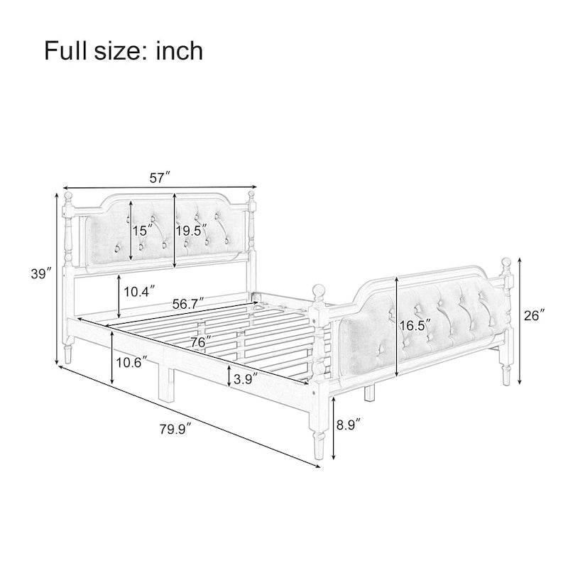 Lit plateforme en bois avec tête et pied de lit capitonnés, sommier à lattes en bois, profil bas, sans besoin de sommier tapissier