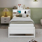 Cadre de lit en bois Gymax pour lit simple avec station de recharge et lampe LED