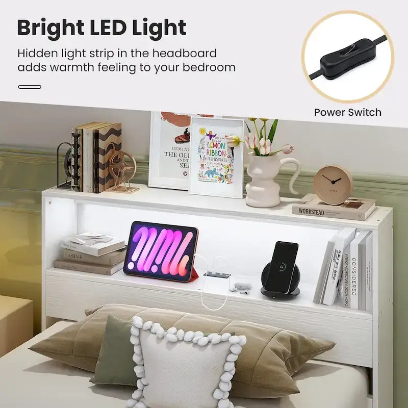 Cadre de lit en bois Gymax pour lit simple avec station de recharge et lampe LED