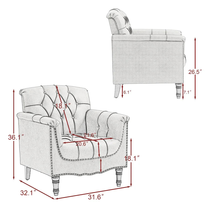 Ensemble de 2 fauteuils d'appoint capitonnés en similicuir végan, avec garniture cloutée
