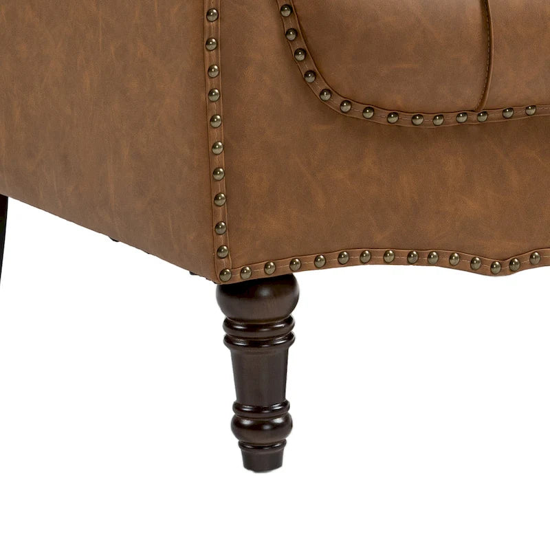 Ensemble de 2 fauteuils d'appoint capitonnés en similicuir végan, avec garniture cloutée