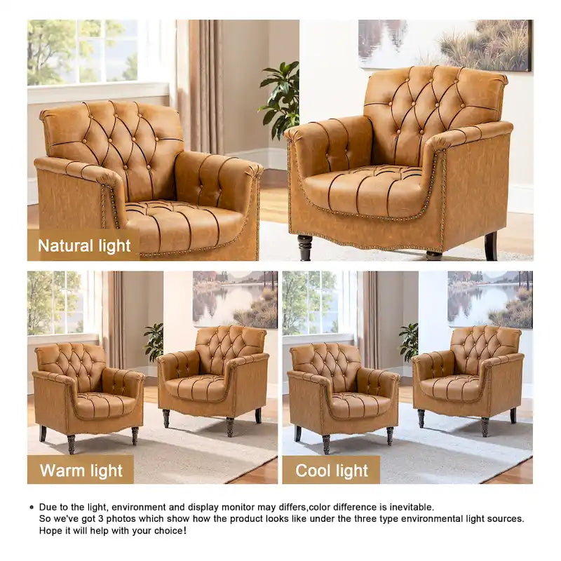 Ensemble de 2 fauteuils d'appoint capitonnés en similicuir végan, avec garniture cloutée