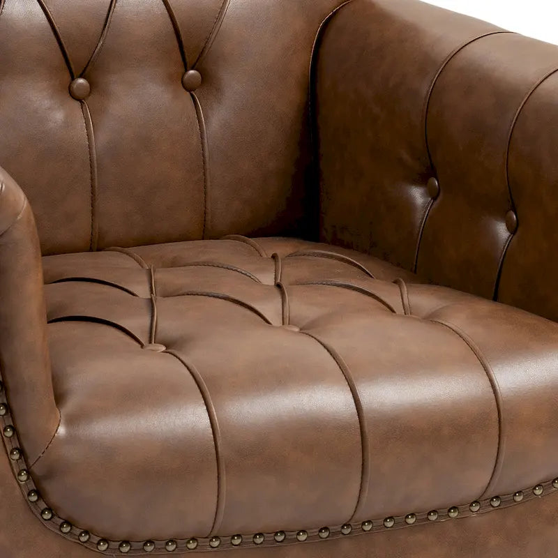 Ensemble de 2 fauteuils d'appoint capitonnés en similicuir végan, avec garniture cloutée