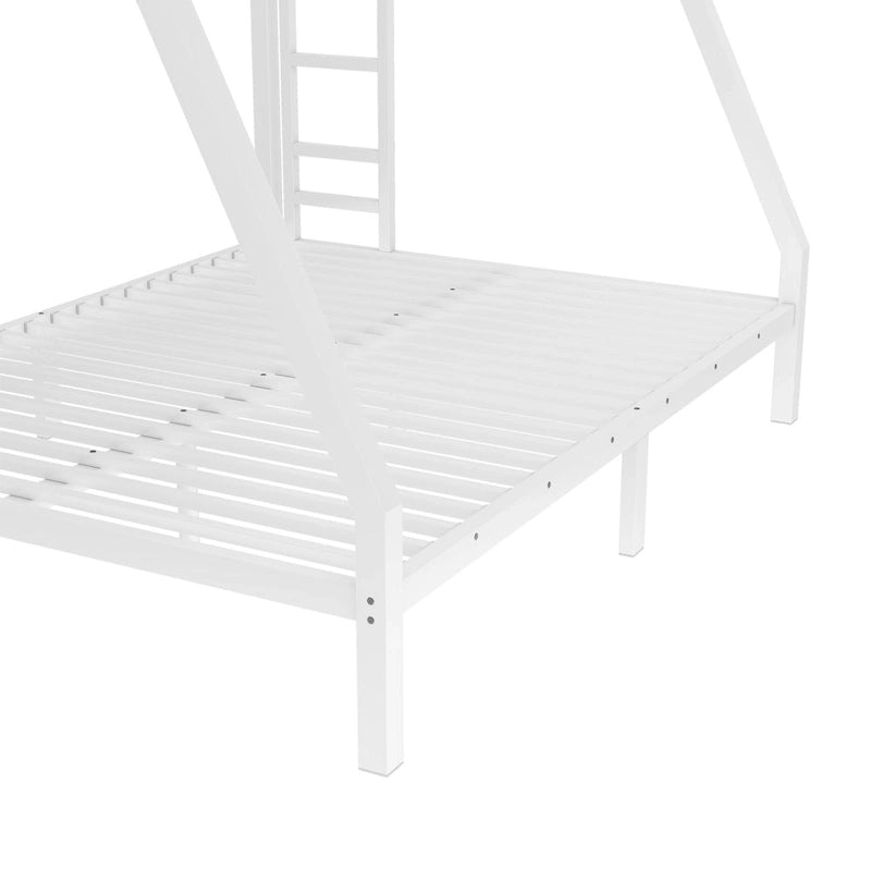 Lit superposé en métal (1 place et 2 places) pour adolescents et adultes, gain de place, silencieux, sans sommier, blanc