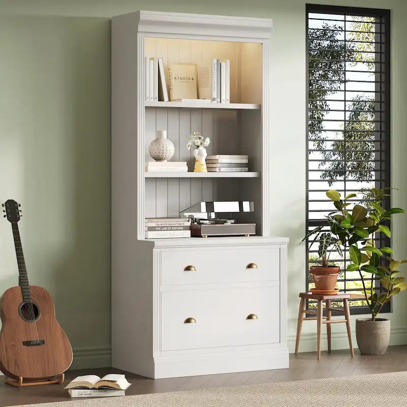 Versatile Tall Bookshelf with LED Lighting and Multiple Storage Options for Home