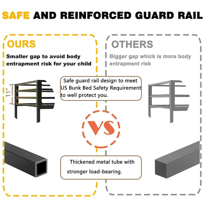 Lit superposé robuste en métal noir pour adulte, lit superposé bas avec échelle et barrières de sécurité