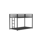 Lit superposé robuste en métal noir pour adulte, lit superposé bas avec échelle et barrières de sécurité