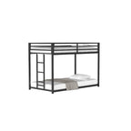 Lit superposé robuste en métal noir pour adulte, lit superposé bas avec échelle et barrières de sécurité
