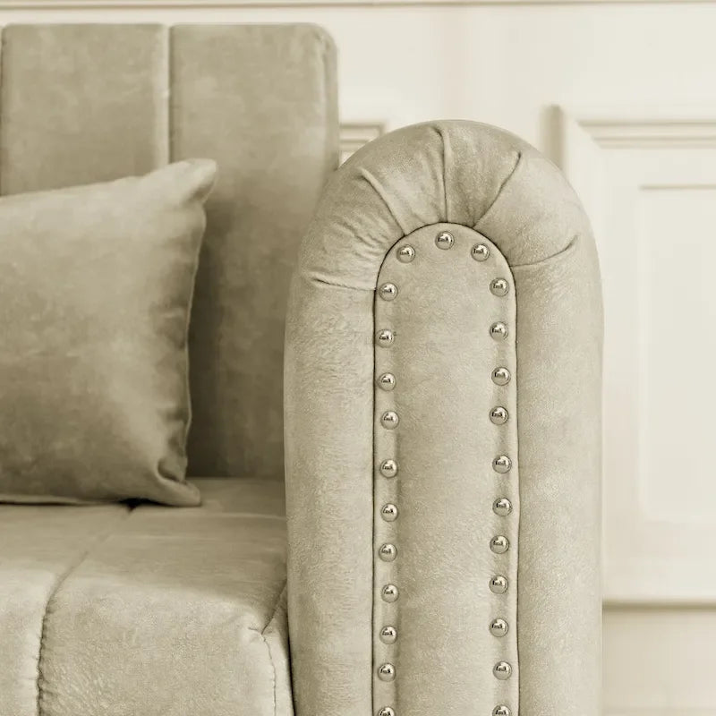 Canapé-lit gigogne 3 en 1 moderne, capitonné, avec accoudoirs arrondis et clous décoratifs en cuivre, futon convertible 3 places, noir