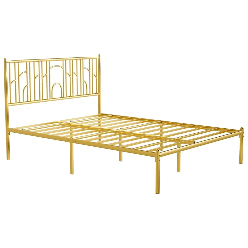 Cadre de lit plateforme Queen Size avec poteaux décoratifs, rangement sous le lit et sans sommier requis.